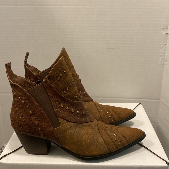 Coconuts Tan Studded Western Ankle Boots - Picture 3 of 4